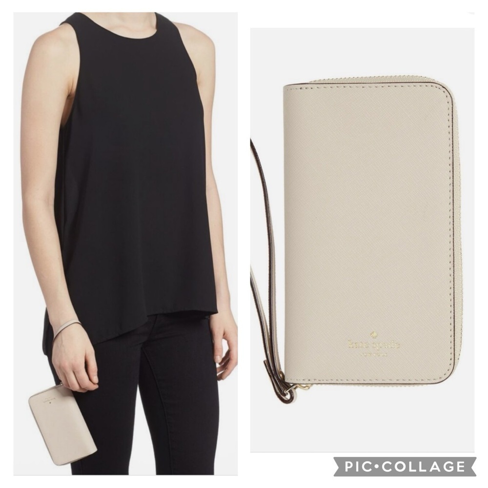Kate Spade iPhone X/XS Tusk Leather Folio Case Wristlet Strap Zip